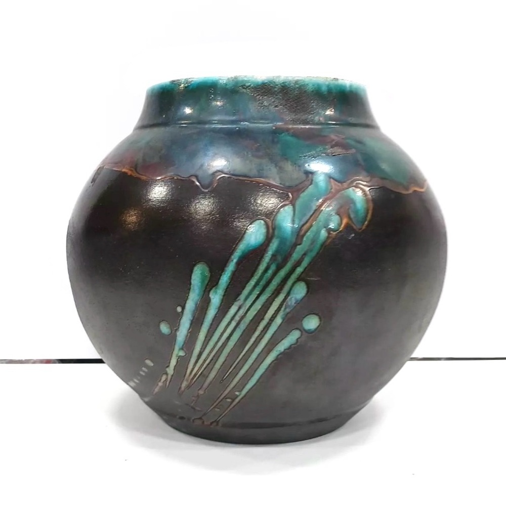 Signed & numbered - Tony Evans, 1970s Raku Vase 14H x 16D” // PRICE IS FIRM